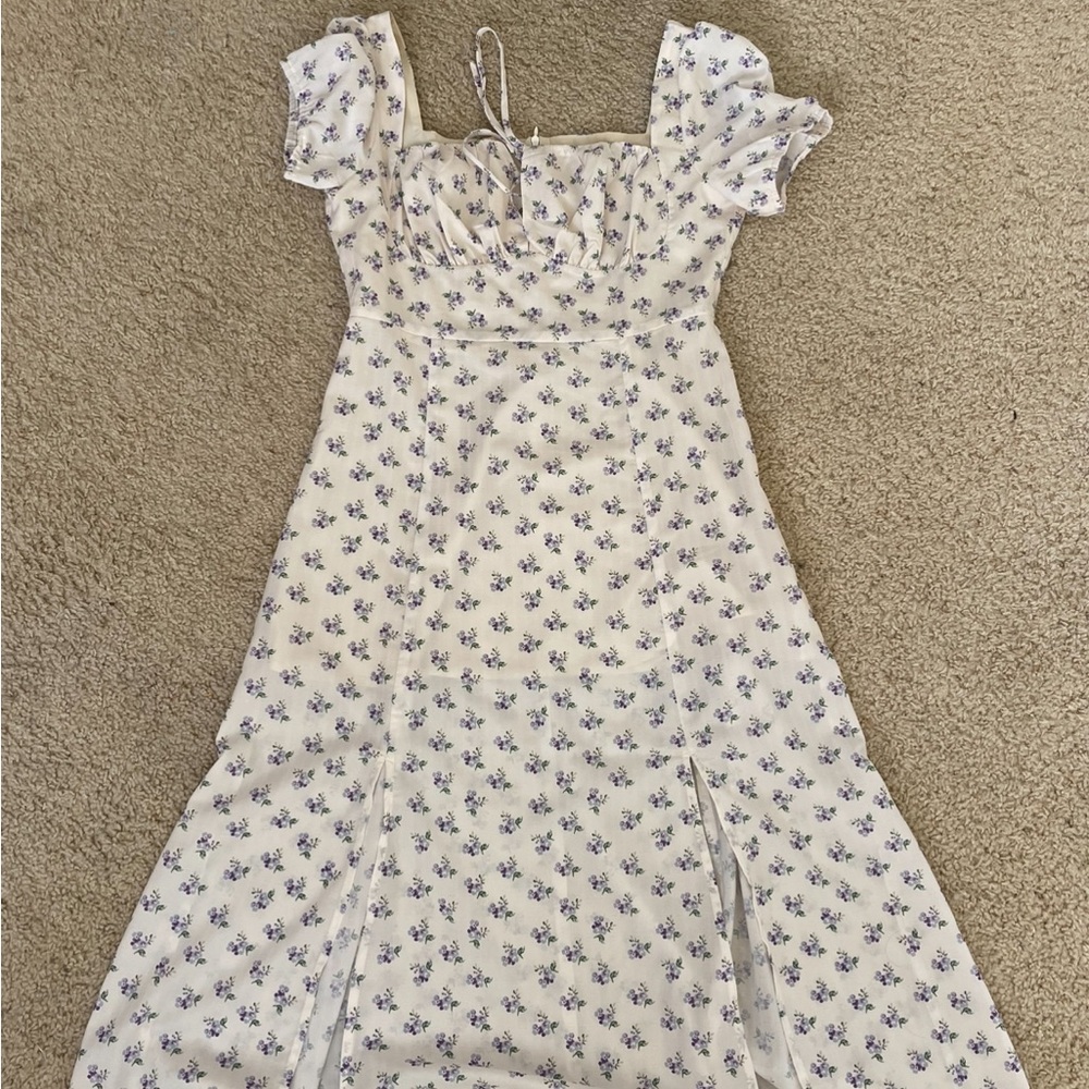 Rihoas short sleeve floral ruched midi dress